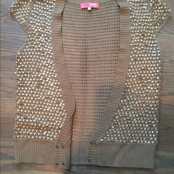 Lux Sweaters - Lux x Urban Outfitters tan Metallic cap sleeve short sleeve cardigan MEDIUM